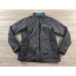 Trew Gear Kooshin Insulated Puffer Jacket Womens Large Black Cyan Blue Full Zip
